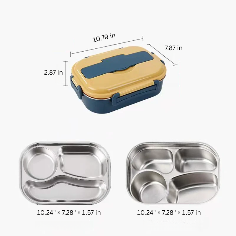 Thermal Lunch Box with 4 Compartments, Stainless Steel