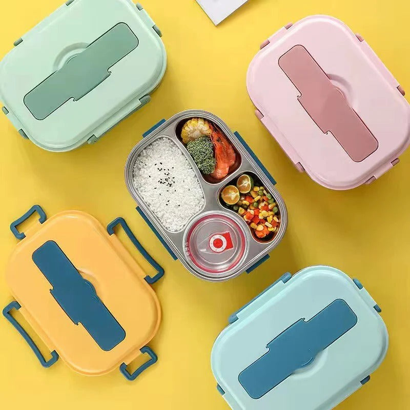 Thermal Lunch Box with 4 Compartments, Stainless Steel