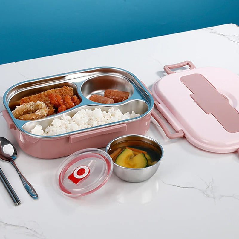 Thermal Lunch Box with 4 Compartments, Stainless Steel